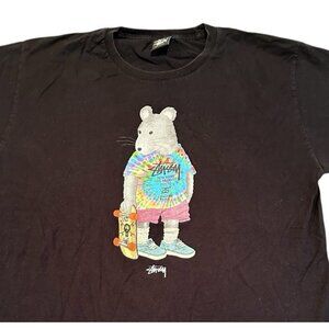 Vintage Stussy Skate Rat Graphic T-Shirt Black Streetwear Shirt Rare Size L Y2K